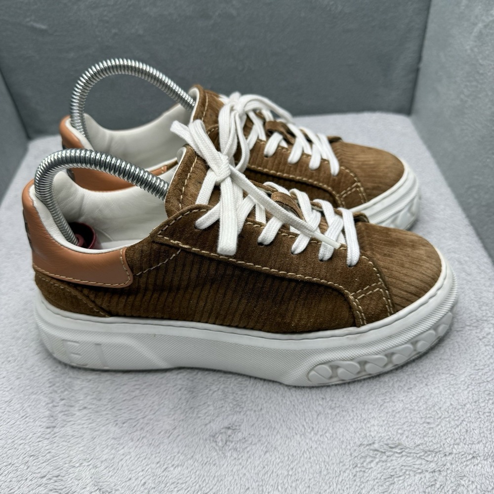 CASADEI Off Road Corduroy Sneakers Brown Suede Leather Platform Shoes Women's 36